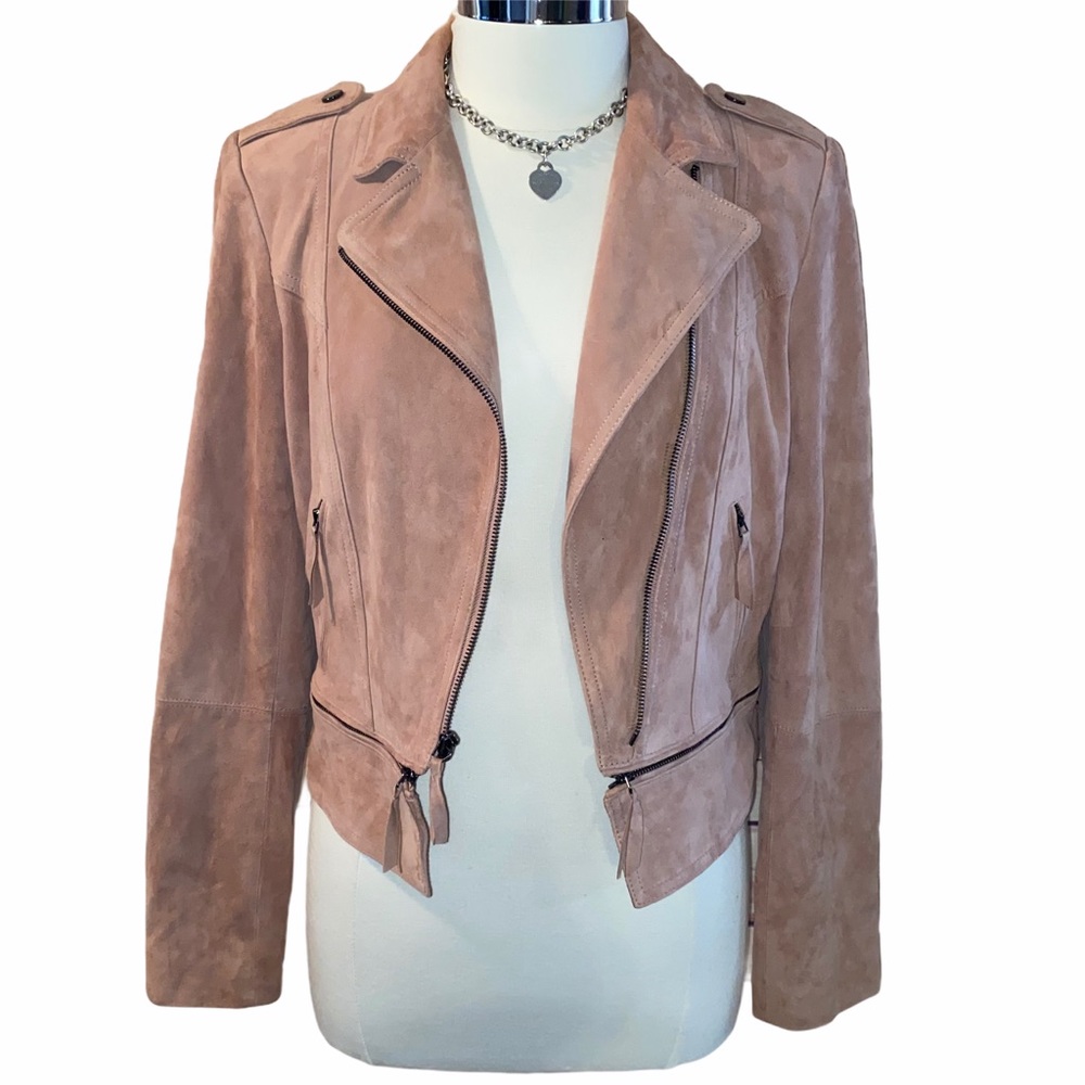 🚫SOLD🚫 White House Black Market Genuine Leather Suede Blush Moto Jacket - Picture 7 of 16